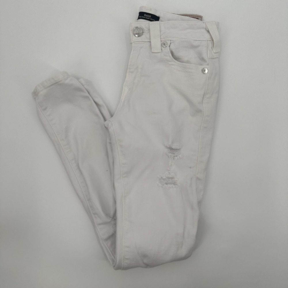 True Religion Halle White Distressed Mid Rise Super Skinny Jeans Womens Size 25‎